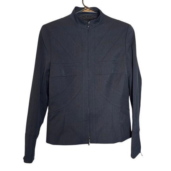 Escada Black Nylon Zip Up French Collar Jacket Size 38 Medium 8 - Picture 1 of 8